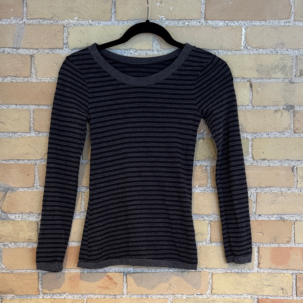 Metalicus Black and Gray Striped Long Sleeve Top